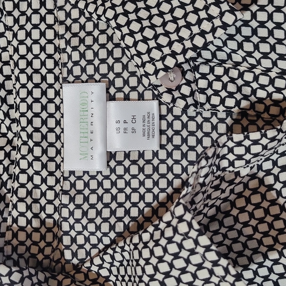 MOTHERHOOD MATERNITY Black White Empire Waist Long Sleeve Roll Tab Shirt Dress - Picture 3 of 13